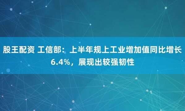 股王配资 工信部：上半年规上工业增加值同比增长6.4%，展现出较强韧性